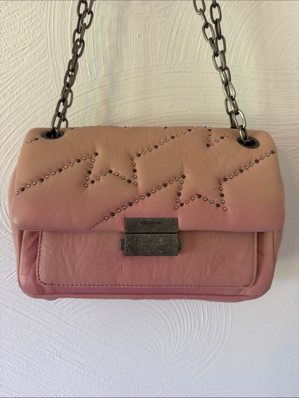Zadig & Voltaire Pink Tye Dye Leather Ziggy Shoulder / Crossbody Bag.